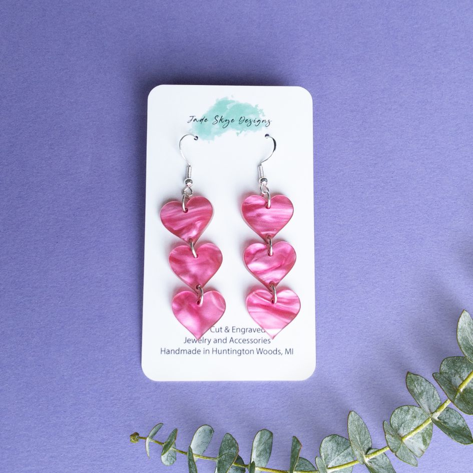 Marble Pink Stacked Heart Earrings