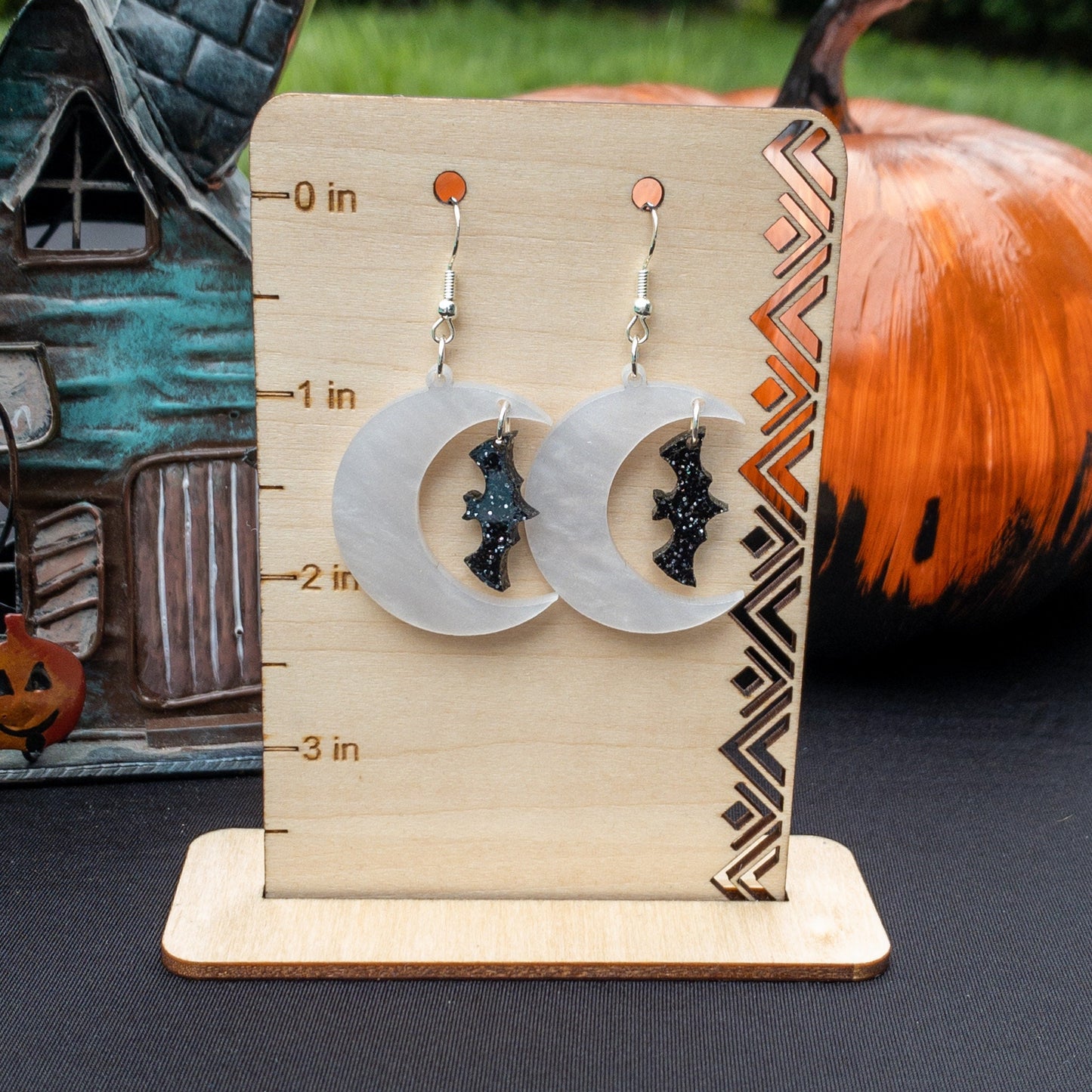 Spooky Moon & Bat Earrings