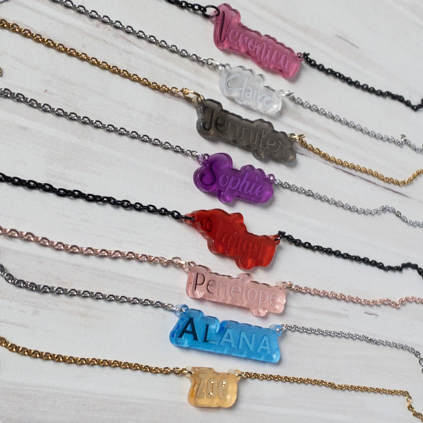 Personalized Name Necklace, Laser Cut Mirrored Acrylic