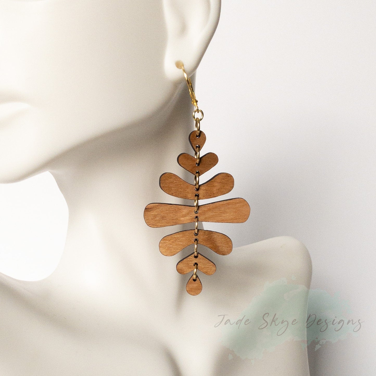 Contemporary Layered Cherry Wood Dangle Earrings