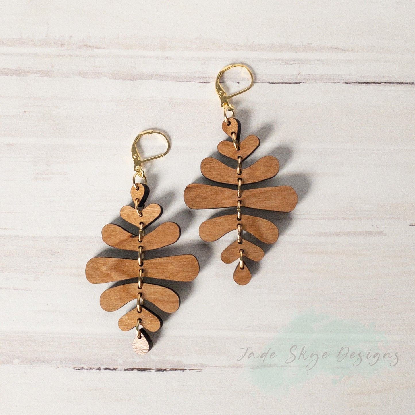 Contemporary Layered Cherry Wood Dangle Earrings