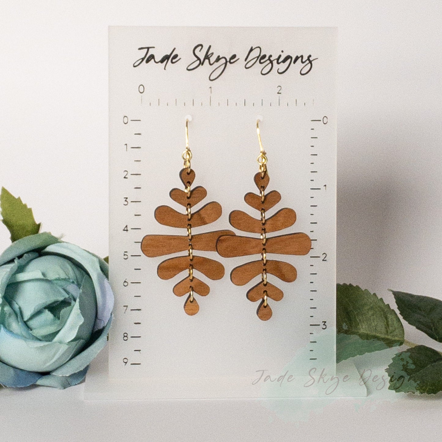 Contemporary Layered Cherry Wood Dangle Earrings