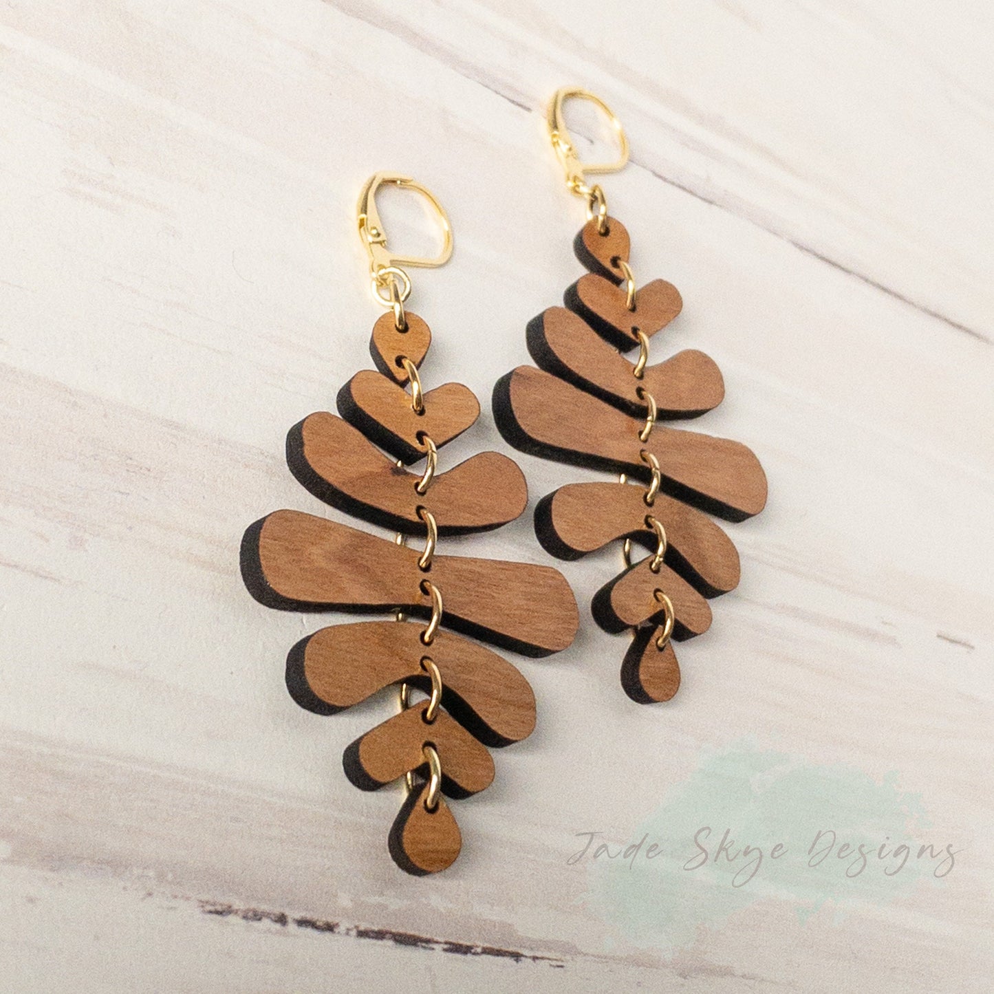 Contemporary Layered Cherry Wood Dangle Earrings