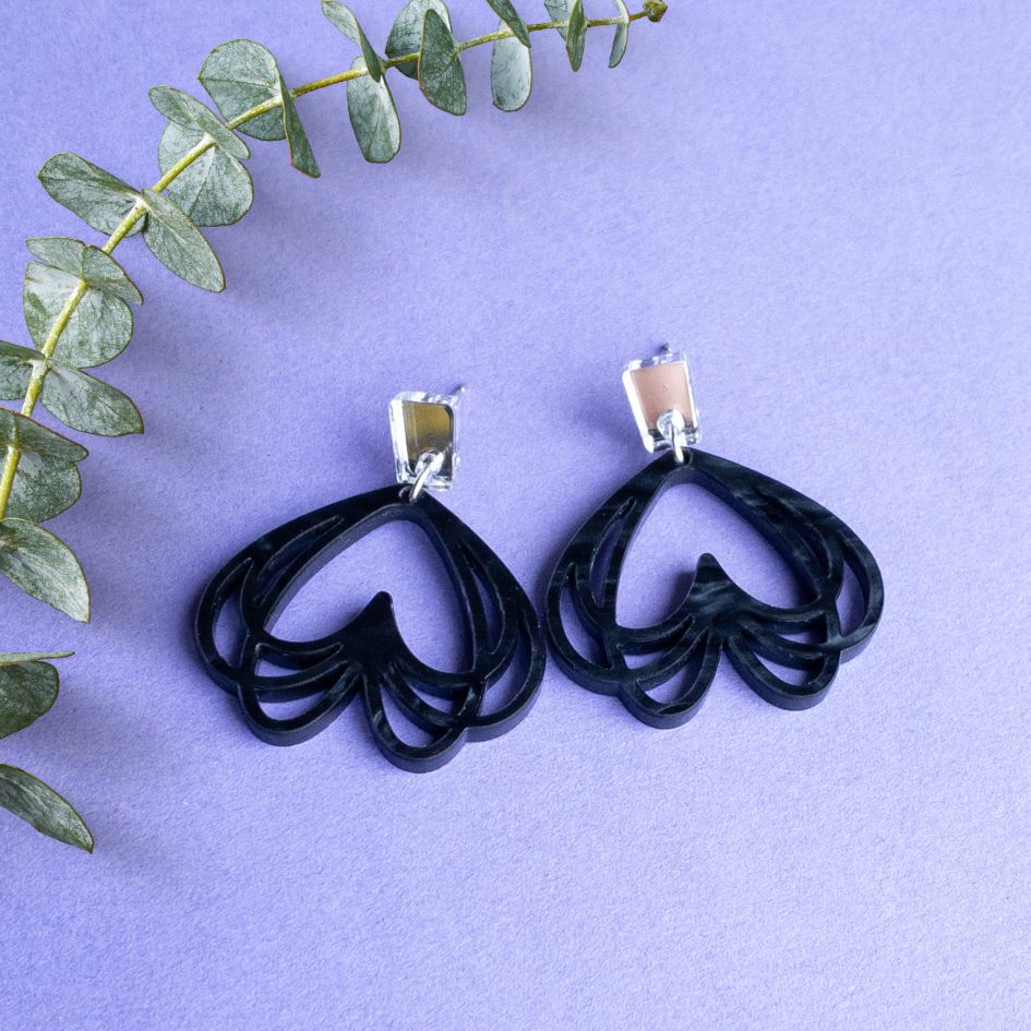 Tangled Heart Marble Acrylic Earrings