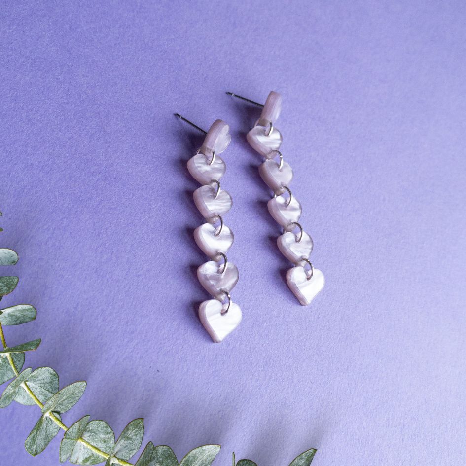 Dripping Hearts Marble Acrylic Earrings