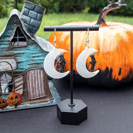 Spooky Moon & Bat Earrings