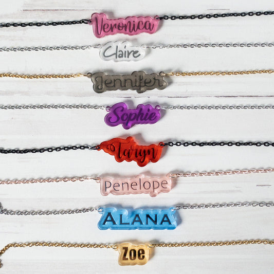 Personalized Name Necklace, Laser Cut Mirrored Acrylic