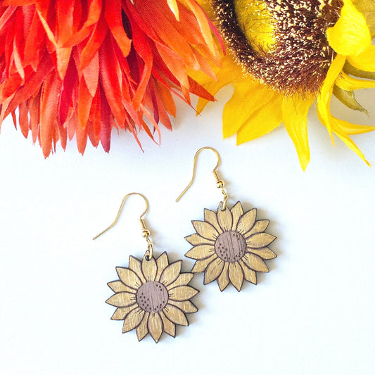 Gold Painted Walnut Sunflowers